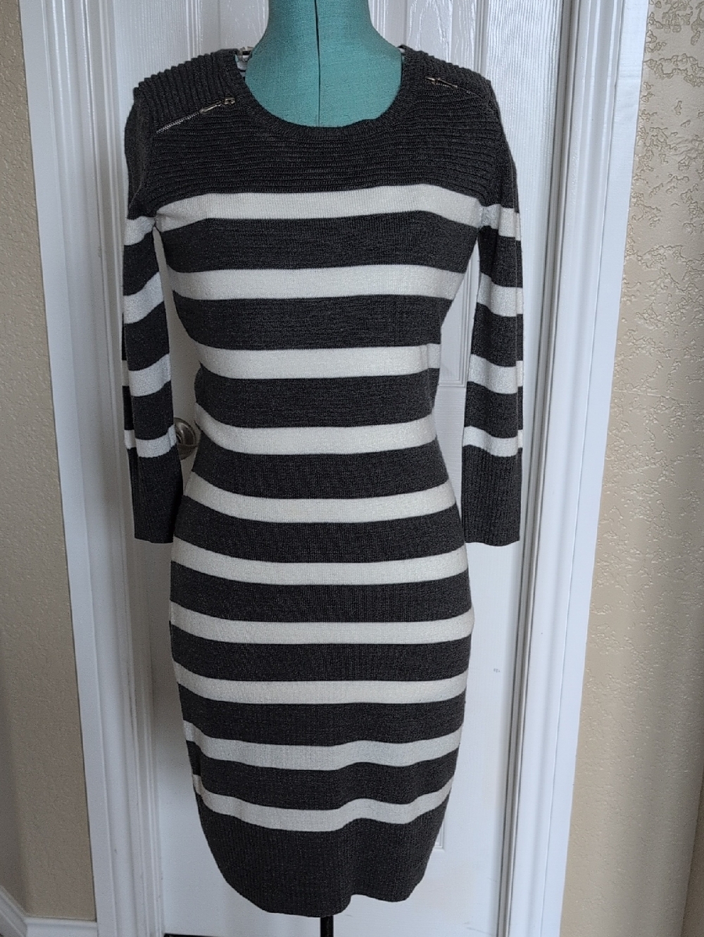 Striped Gray and White Knit Dress